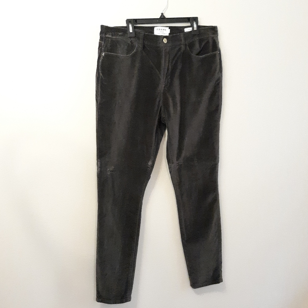 Frame Denim Le High Skinny Velveteen Jeans Sz 32 Charcoal Gray